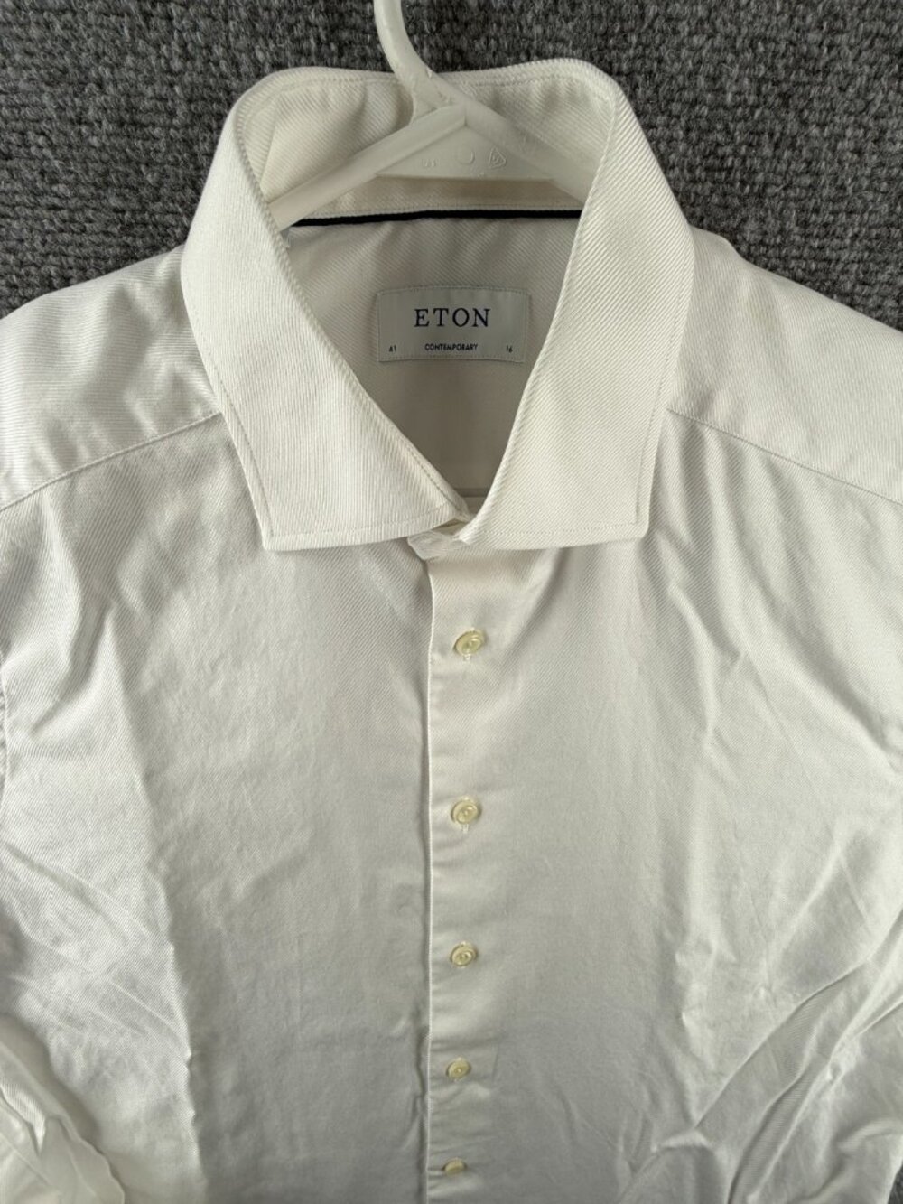 Eton Cotton 16 White Textured Twill Business Shirt Solid Elegant Long Sleeve Men